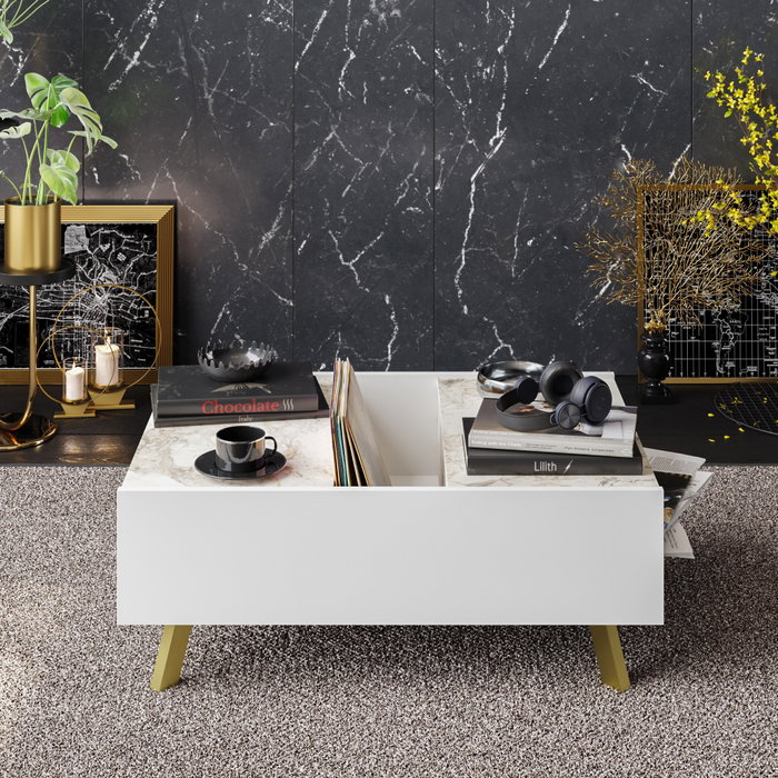 Hanah Home Mesa de centro Frida - White, 90x63x34 cm, Tablero de partículas recubierto de melamina, Color Blanco